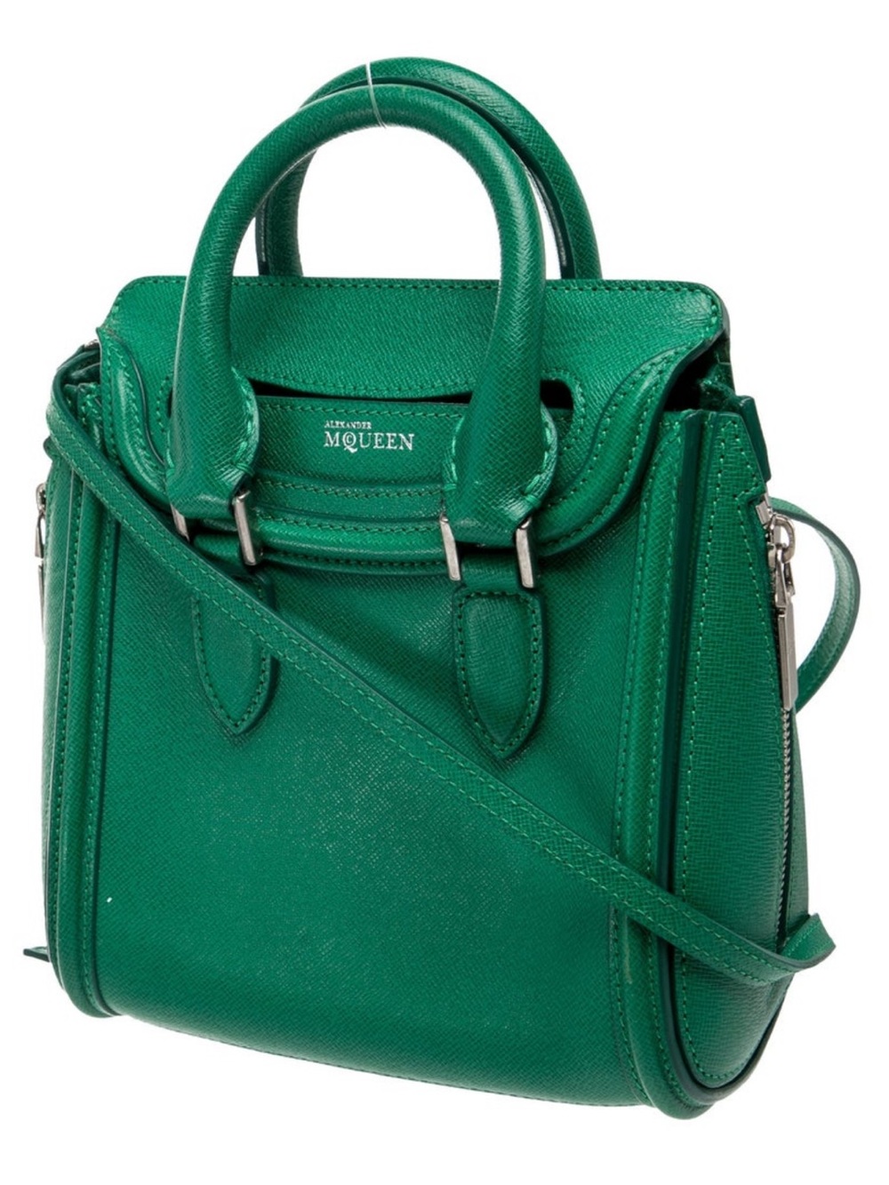 Alexander McQueen Green Structured Leather Top-Handle Crossbody Bag